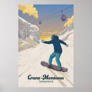 Poster Crans Montana Suisse Snowboard Voyage