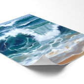 Poster Crashing Ocean Waves | Coastal Blue Watercolor (Coin)