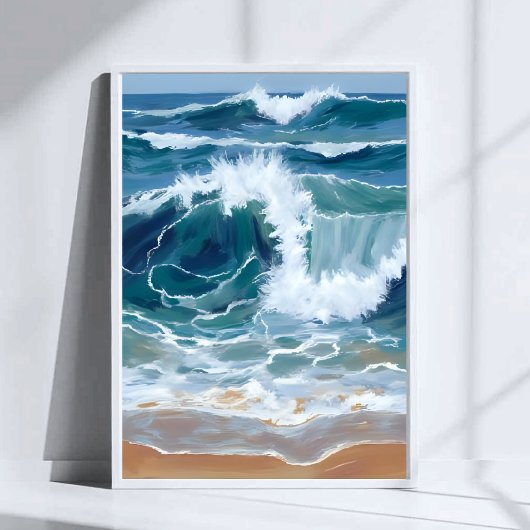 Poster Crashing Ocean Waves | Coastal Blue Watercolor