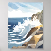 Poster Crashing Waves | Rocky Coastal Shore Watercolor (Devant)
