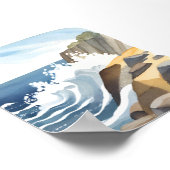 Poster Crashing Waves | Rocky Coastal Shore Watercolor (Coin)