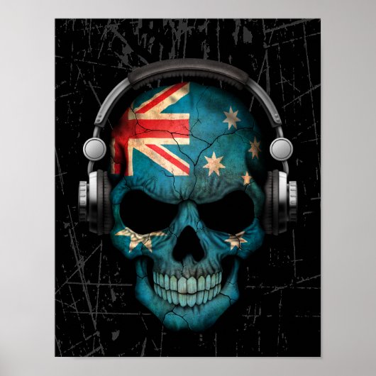 Poster Cratched Australian Dj Skull avec casque (Devant)