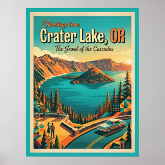 Poster Crater Lake Oregon Vintage Style