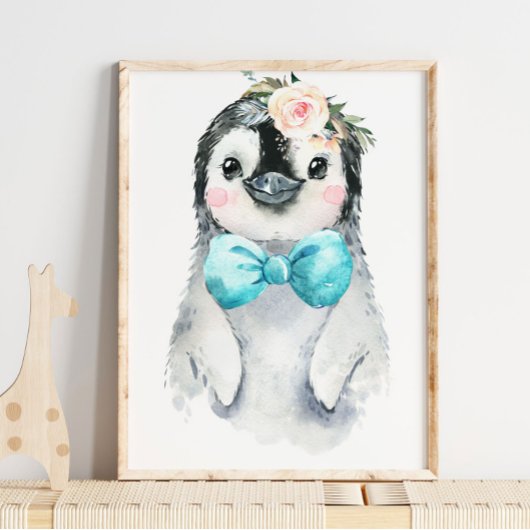 Poster Cravate de bébé Penguin Floral Bow | Pépinière