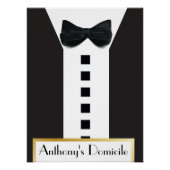 Poster Cravate noire Tuxedo 🎩 drôle Monogramme (Devant)