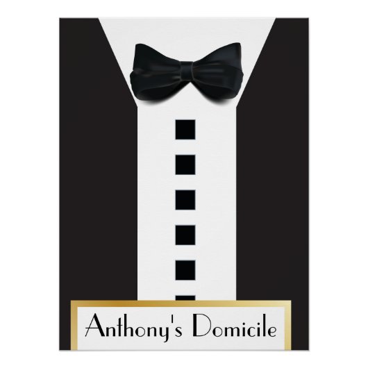 Poster Cravate noire Tuxedo 🎩 drôle Monogramme (Devant)