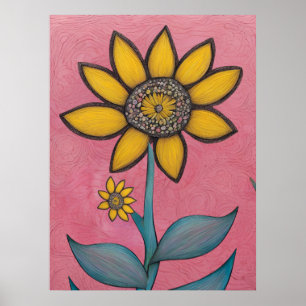 Poster Crayon de charbon de bois - Fleur de boule de bébé