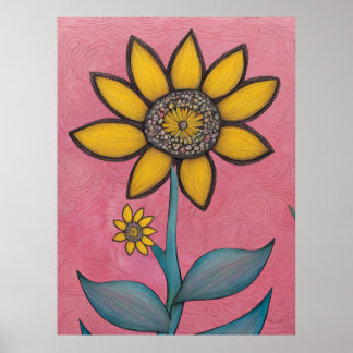 Poster Crayon de charbon de bois - Fleur de boule de bébé