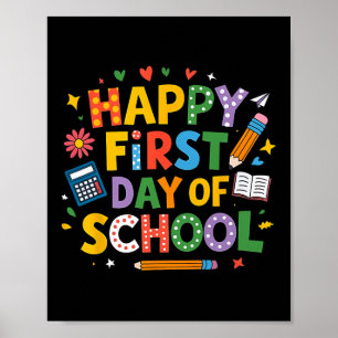 Poster Crayon de jour de rentrée heureux enseignant enfan