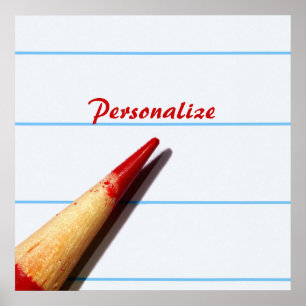 Poster Crayon De L'Enseignant Rouge Sur Papier Linqué Ave