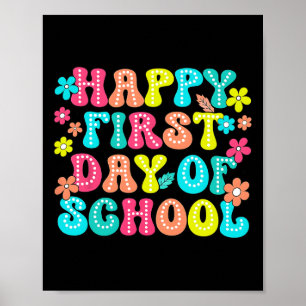 Poster Crayon de premier jour d'école heureux enseignant