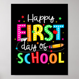 Poster Crayon de premier jour d'école heureux enseignant