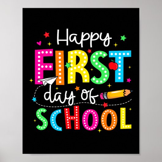 Poster Crayon de premier jour d'école heureux enseignant (Devant)