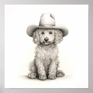 Poster Crayon minimaliste léger dessin d'un caniche