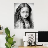 Poster Crayon noir et blanc dessin fille Génération AI (Bureau à domicile)