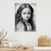 Poster Crayon noir et blanc dessin fille Génération AI (Cuisine)