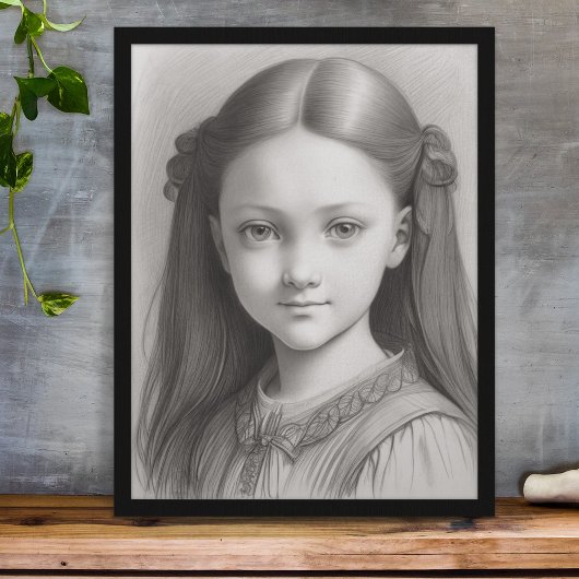 Poster Crayon noir et blanc Dessin Girl Portrait