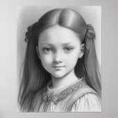 Poster Crayon noir et blanc Dessin Girl Portrait (Devant)