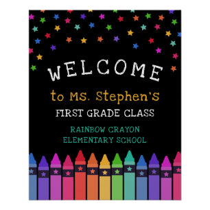 Poster Crayons Étoiles Coloré Bienvenue Enseignant de la
