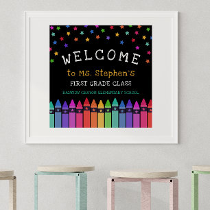 Poster Crayons Stars Colorful Welcome Teacher's Classroom