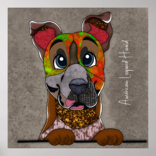 Poster Crazy American Leopard Hound visage peint à la mai