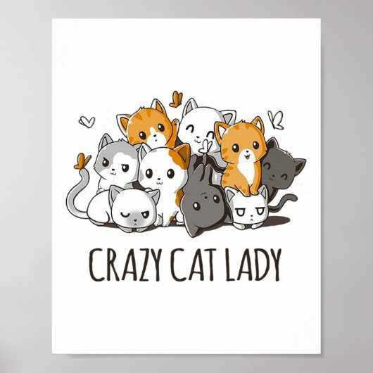 Poster Crazy Chat Lady Cute Anime Kitty Chat T Chemise (Devant)