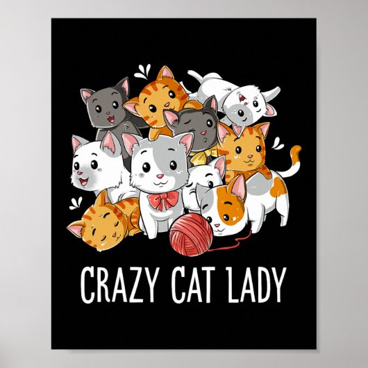 Poster Crazy Chat Lady Drôle Filles Femmes Kitten Animal (Devant)