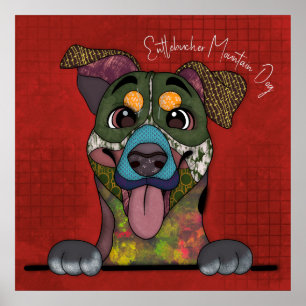 Poster Crazy Entlebucher Mountain Dog visage peint à la m