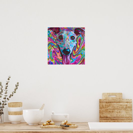 Poster Crazy Funky Whippet Chien Portrait Art (Cuisine)