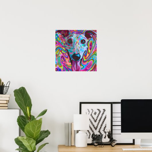 Poster Crazy Funky Whippet Chien Portrait Art (Bureau à domicile)