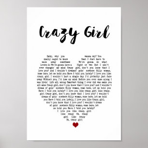 Poster Crazy Girl Heart Chanson Lyrique Wall Art Imprimer