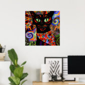 Poster Crazy Halloween Black Cat Portrait Art (Bureau à domicile)