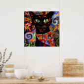 Poster Crazy Halloween Black Cat Portrait Art (Cuisine)