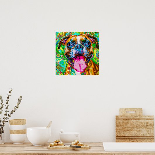 Poster Crazy Happer Boxer Chien 2 Portrait d'art (Cuisine)