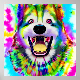 Poster Crazy Happy Akita Portrait d'art chien