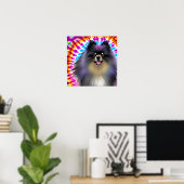 Poster Crazy Happy Black Pomeranian Chien Tie Dye Art (Bureau à domicile)