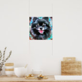 Poster Crazy Happy Black Pomeranian Portrait Art (Cuisine)