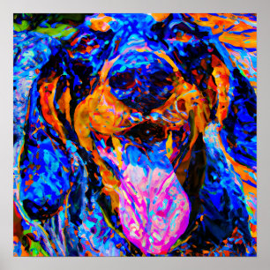 Poster Crazy Happy Bluetick Coonhound Portrait d'art chie