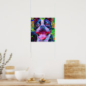Poster Crazy Happy Boston Terrier Dog 2 Art Portrait (Cuisine)