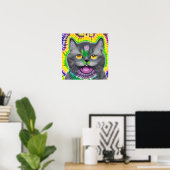 Poster Crazy Happy Chartreux Cat Portrait Art (Bureau à domicile)