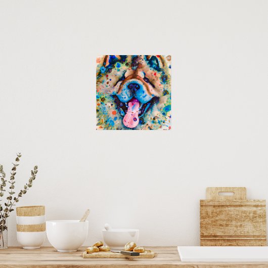 Poster Crazy Happy Chow Chow Portrait d'art chien (Cuisine)