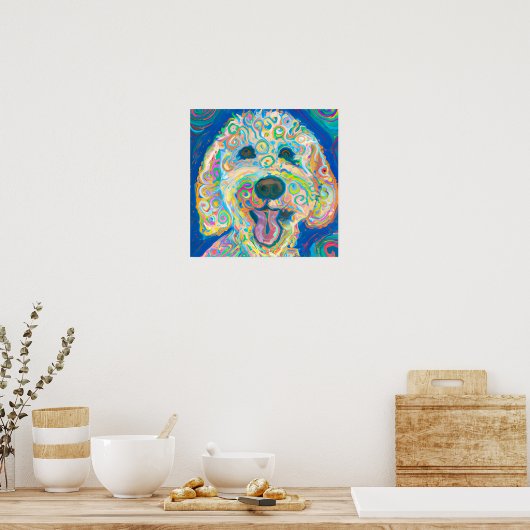 Poster Crazy Happy Goldendoodle Portrait d'art chien (Cuisine)