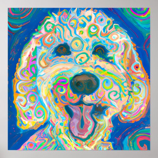Poster Crazy Happy Goldendoodle Portrait d'art chien (Devant)