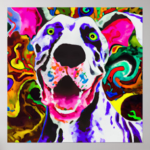 Poster Crazy Happy Great Dane Dog Art Portrait