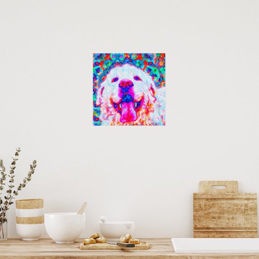 Poster Crazy Happy Great Pyrenees Portrait d'art chien (Cuisine)