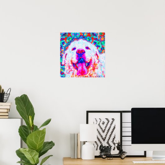 Poster Crazy Happy Great Pyrenees Portrait d'art chien (Bureau à domicile)