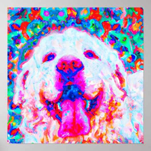 Poster Crazy Happy Great Pyrenees Portrait d'art chien (Devant)