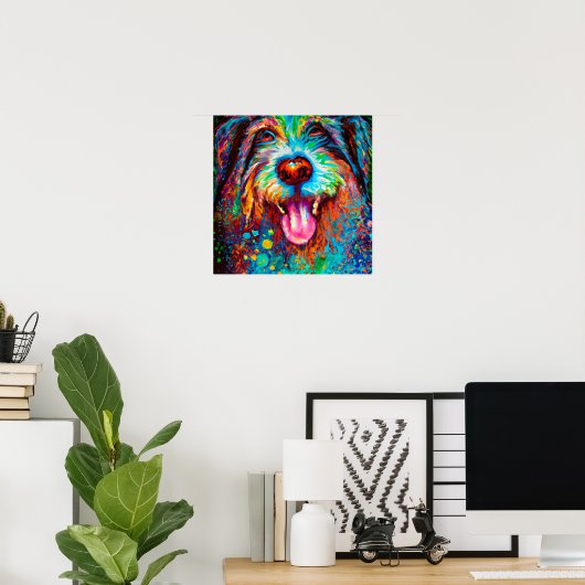 Poster Crazy Happy Happy Portrait d'art de chien Collie (Bureau à domicile)