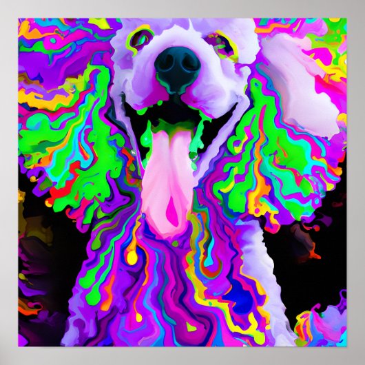 Poster Crazy Happy Poodle Portrait d'art de chien (Devant)