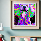 Poster Crazy Happy Poodle Portrait d'art de chien